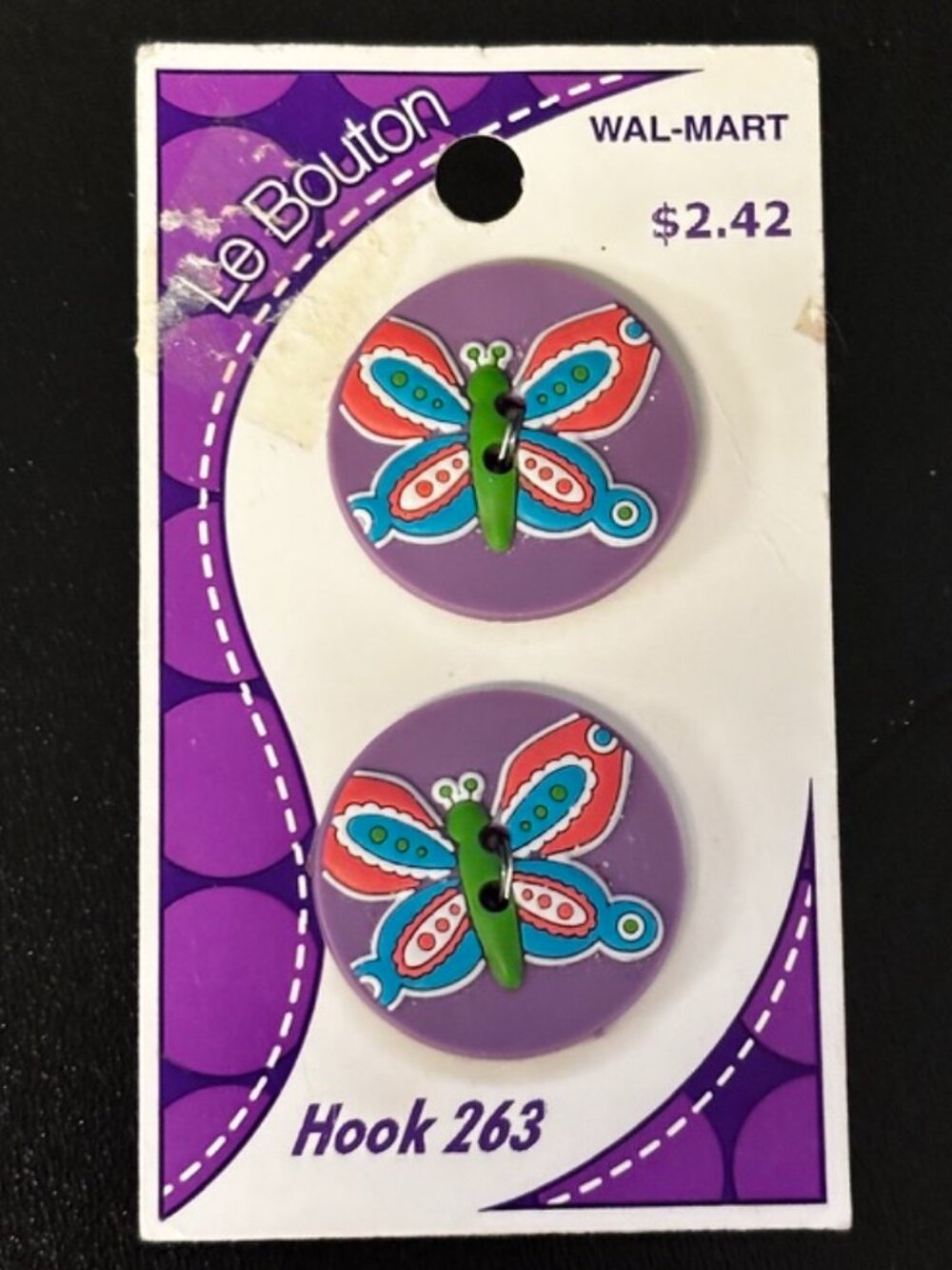 Vintage Butterfly Decorative Buttons Purple Enamel 2pc Sewing Craft